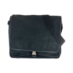 Prada Tessuto Triangle Logo Plate Black Silver Hardware V166 Shoulder Bag